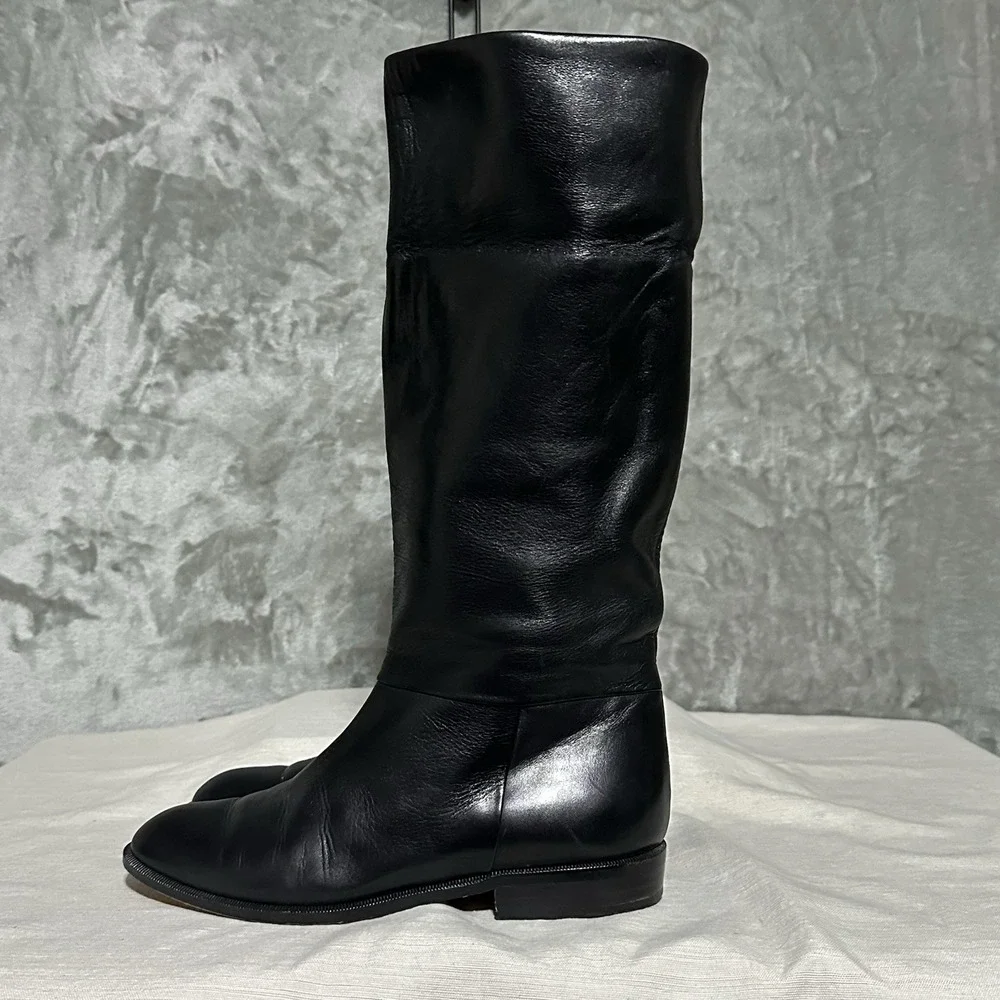 Bruno Magli Black Leather Mid Calf Dress Boots Womens 5.5B Baccara Made In Italy